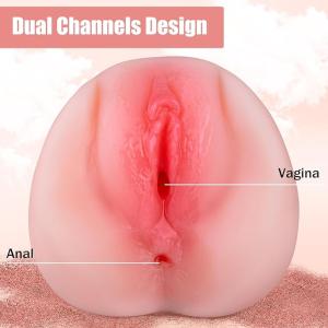 كس اصتناعي واقعي للرجال - قناتان داخليتان مع فتحة شرجية من مادة TPE